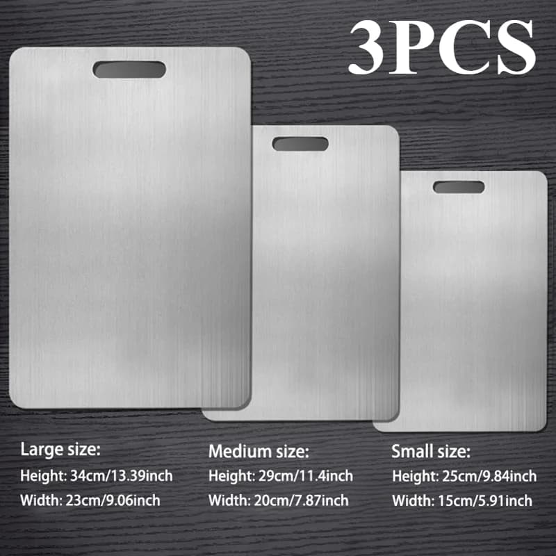 3PCS Stainless Steel Cutting Board - Heavy Duty Double-Sided Chopping Board for Meat, Vegetables, Dough Kneading & Kitchen Prep